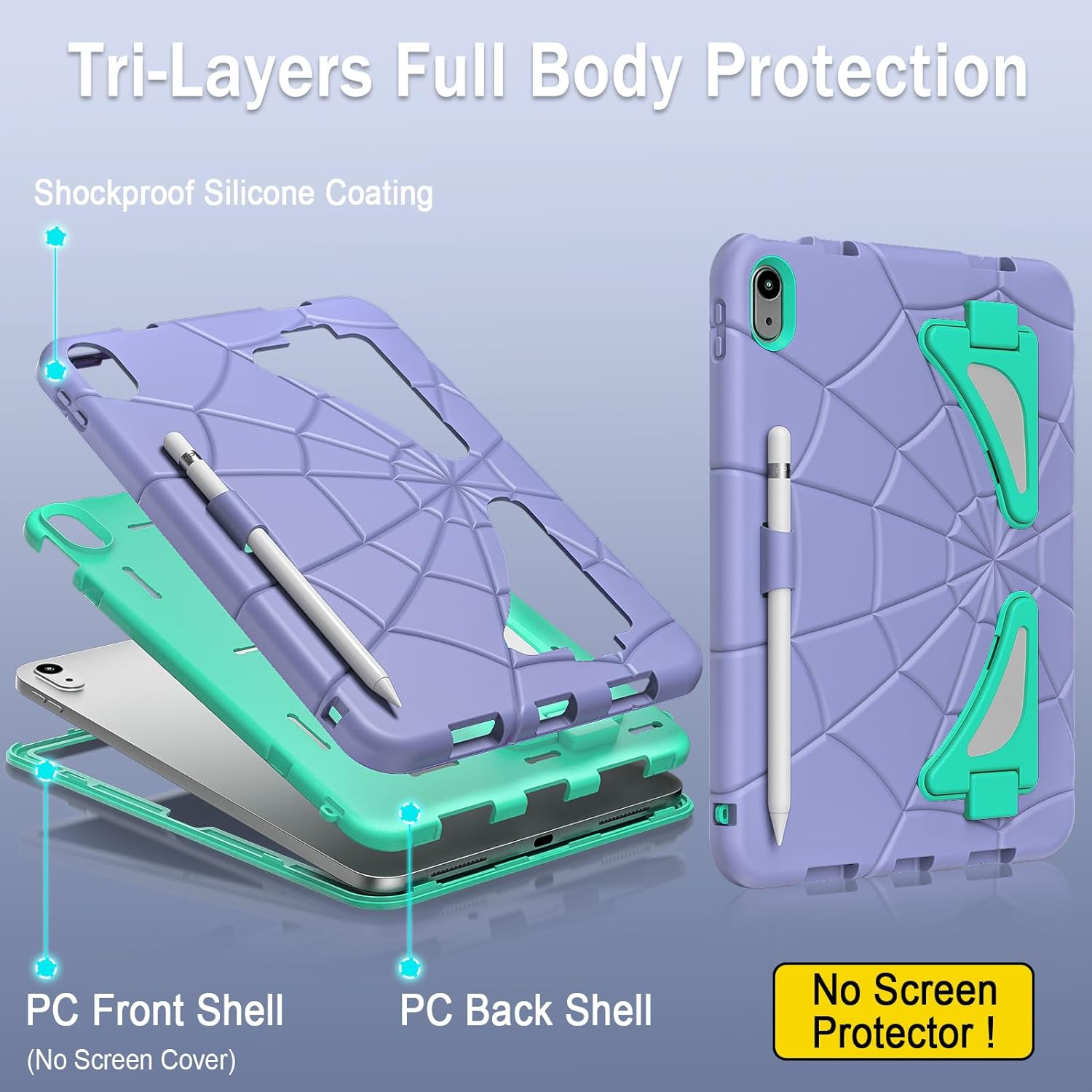 REQO iPad 10th Generation Case 2022, Kids Friendly iPad 10.9 Case with Kickstand Shoulder Strap Pencil Holder, Heavy Duty Protective Case for iPad 10th Generation 2022 Release, Purple Mint