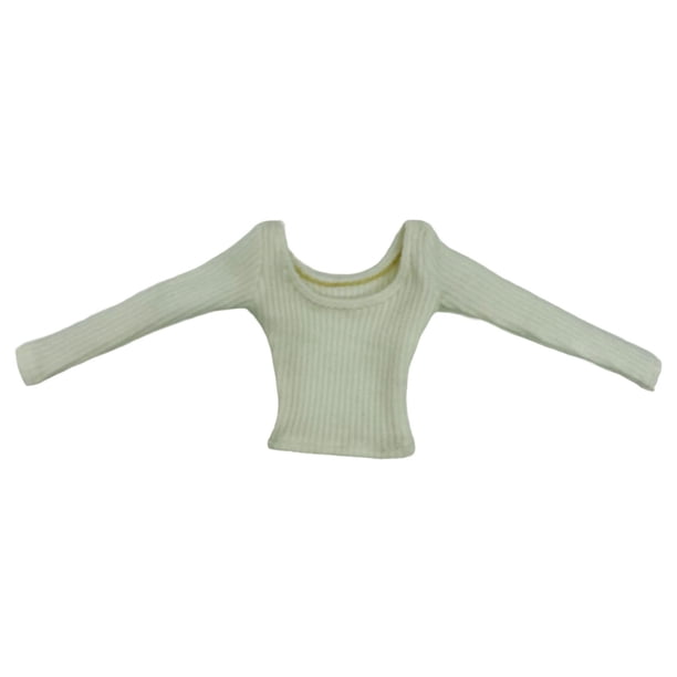 Figura a escala 1/6, camiseta de manga larga, vestido básico informal de estilo retro para cosplay Blanco