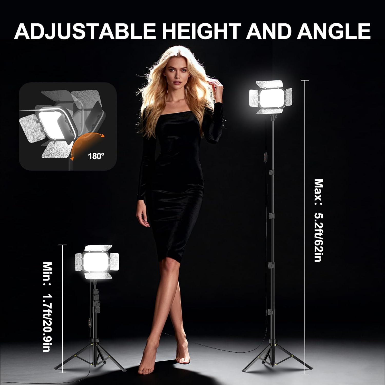 EMART 2-Pack LED Video Light, Portable 3000-5500K CRI97+ Studio Lights with 62" Tripod Stand, Magnetic Light Barndoor & Filters, Bi-Color Dimmable Lighting for Video Recording, Game Streaming, Podcas