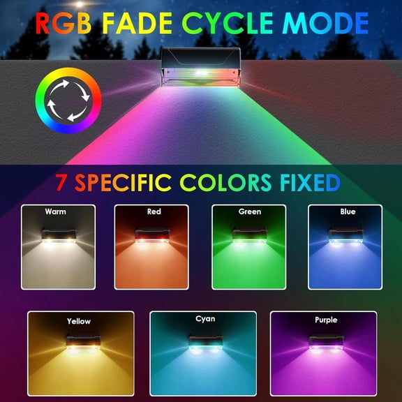 8PK  Fence Lights Outdoor - Warm White & RGB 6 Color, Dusk to  Deck Light, IP65 Waterproof Garden Lights for Outside/Backyard/Railing/Step//Wall