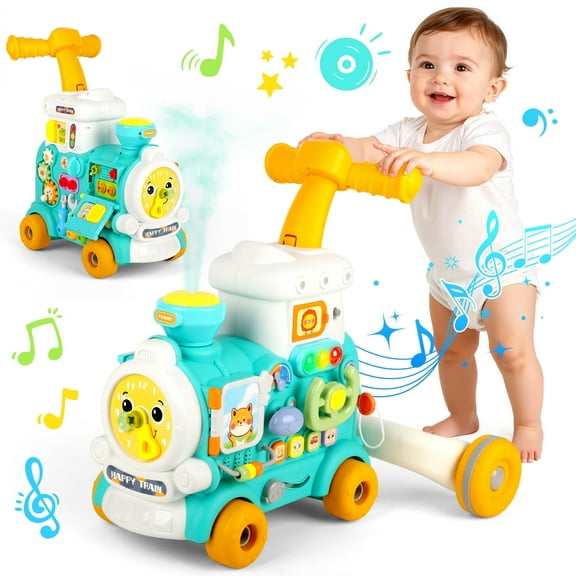 Hot Bee 3-in-1 Baby Push Walker & Learning Activity Center, Sit-to-Stand Toddler Walking Toy with Music, Lights & Steam Spray, Educational Push Toy Gift for Boys & Girls 6–18 Months