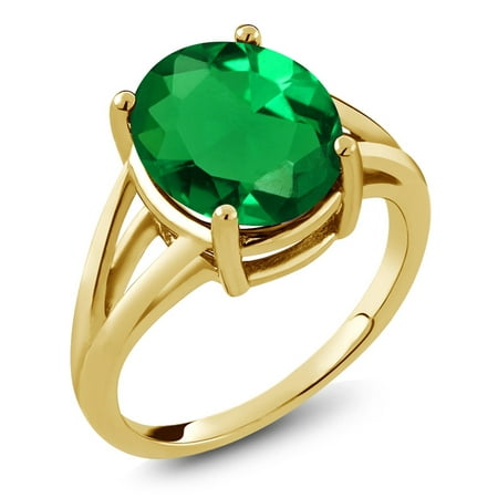 - 4.00 Ct Oval Green Simulated Emerald 18K Yellow Gold Plated Silver Ring