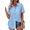 Blue, variant on Womens Button Down Shirts Lapel Short Sleeve Shirt Collared Pocketed Casual Blouses Summer Tops