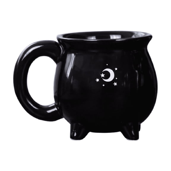 MInHoues Black Witch Cauldron Ceramic Mug, Halloween Themed Cauldron‑Shaped Coffee Cup, Novelty Footed Witch Pot Mug for Home Office Drinkware Halloween Party Decor Holiday Gift