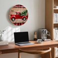 thumbnail image 6 of Wall Clock 14 Inch Red Truck with Christmas Tree Round Silent Decorative Wall Clocks Battery Operated for Living Room Bedroom Kitchen Classroom Decor, Vintage Brown Wood Grain,Large, 6 of 7