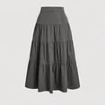 thumbnail image 4 of Karight Women's High Waisted Tiered Ruffle Maxi Skirt Casual A-Line Flowy Long Skirt with Button Closure, 4 of 6