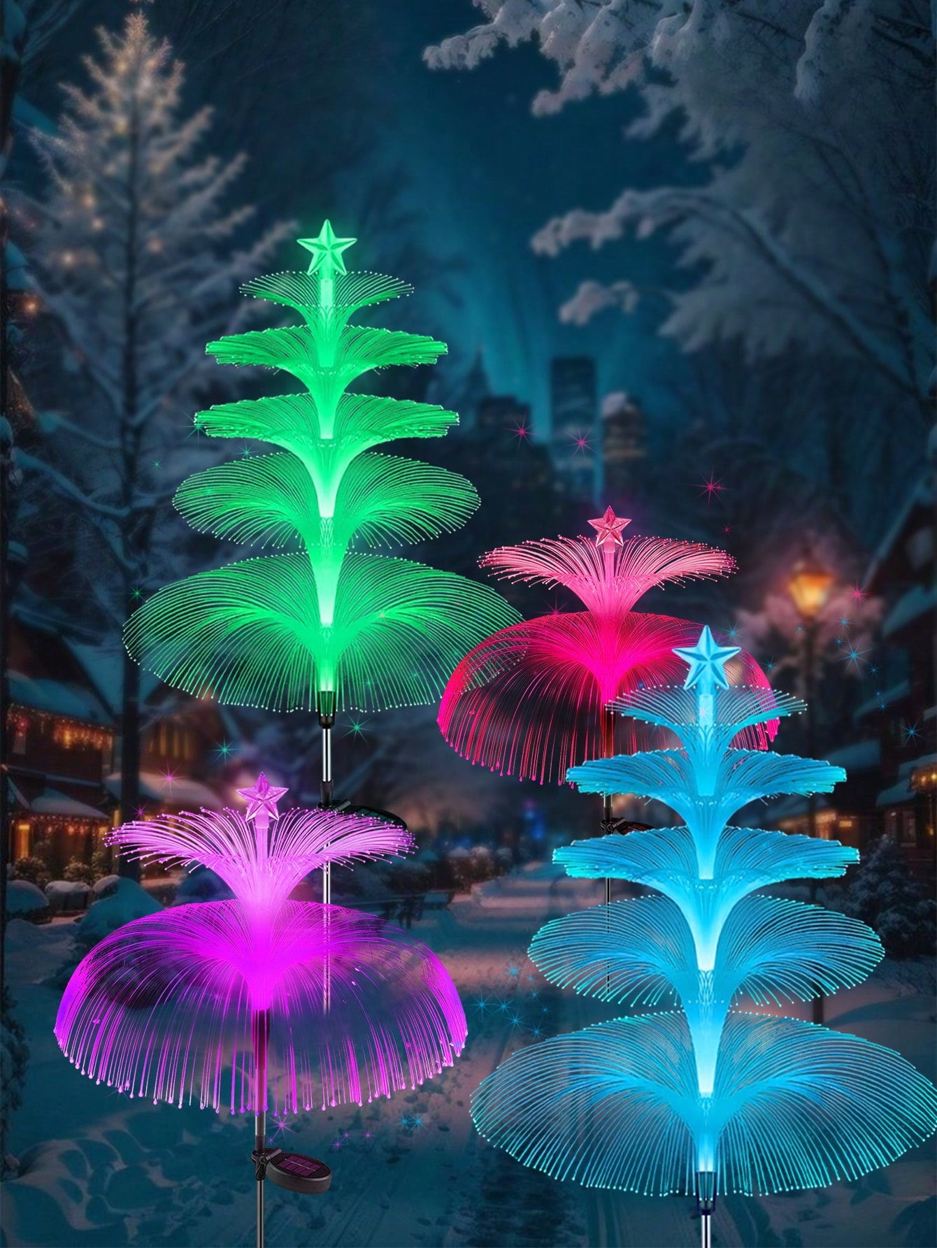 Solar Garden Lights Outdoor Waterproof 7-Color Changing LED Jellyfish Lights with Solar Power, Light Sensor and Waterproof Design for Garden, Yard and Patio Decorative (2 Pcs)