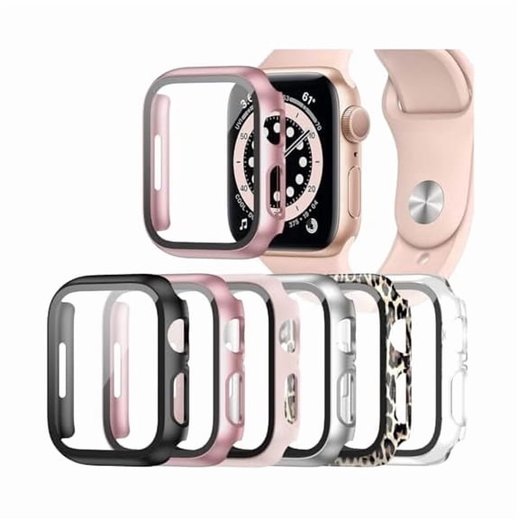 xzyuan 6 Pack Case for Apple Watch Series 3/2/1 38mm Tempered Glass Screen Protector, Hard PC Ultra-Thin Scratch Resistant Full Protective Face Cover Bumper for iWatch 38mm Accessories