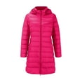 thumbnail image 2 of Women's Plus Size Mid-Length Puffer Coat, Detachable Hood Down Jacket, Slim Fit Winter Coat, Long Sleeve Casual Outerwear, Warm Zip Front Coat Hot Pink XXXXL, 2 of 3
