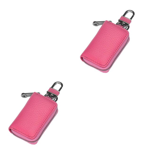 Cartera de cuero Qarigey Monedero para llaves Tarjeta de crédito Bolsillo con cierre de cremallera 2piezas rosa púrpura