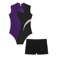 thumbnail image 4 of Alvivi Gymnastics Leotards for Girls Sleeveless Color Block Dance Bodysuit and Shorts Bottoms Purple&Black 10, 4 of 7