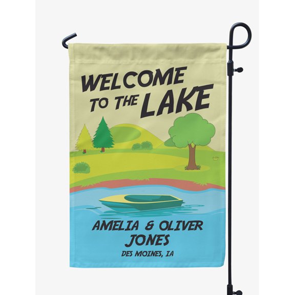 Printtoo Tan Welcome To The Lake Outdoor Camping Flags Personalized Outdoor GardenFlagsCamp Decor Accessory Double SidedFlags12.5x18 Inches