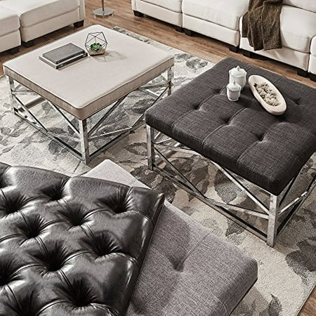 Inspire Q Solene Geometric Base Square Ottoman Coffee Table Chrome By Bold Dark Brown Inspire Q Solene Geometric Base Square Ottoman Coffee Table Chrome By Bold Dark Brown