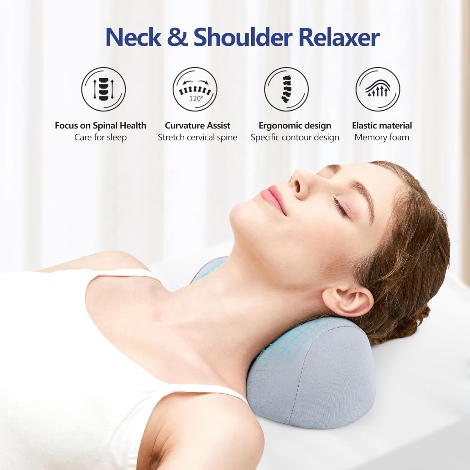 Small Neck Stretcher Pillow for Pain Relief, Medium Soft Cervical Traction Device Neck Mild Support Pillow Foam Cervical Neck Pillow for Tension Muscle Relax Relief (Grey)