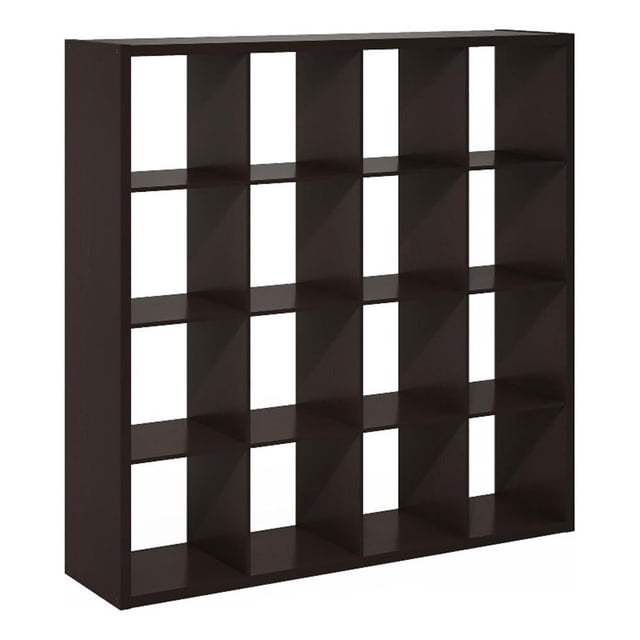Pemberly Row Open Back Decorative Cube Storage Organizer in 16-Cube Dark Oak