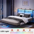 thumbnail image 2 of GUNAITO Full Size Floating Bed Frame Metal Platform Bed with LED Lights & Charging Station Modern Bed with Headboard and Under-bed Storage Black, 2 of 10