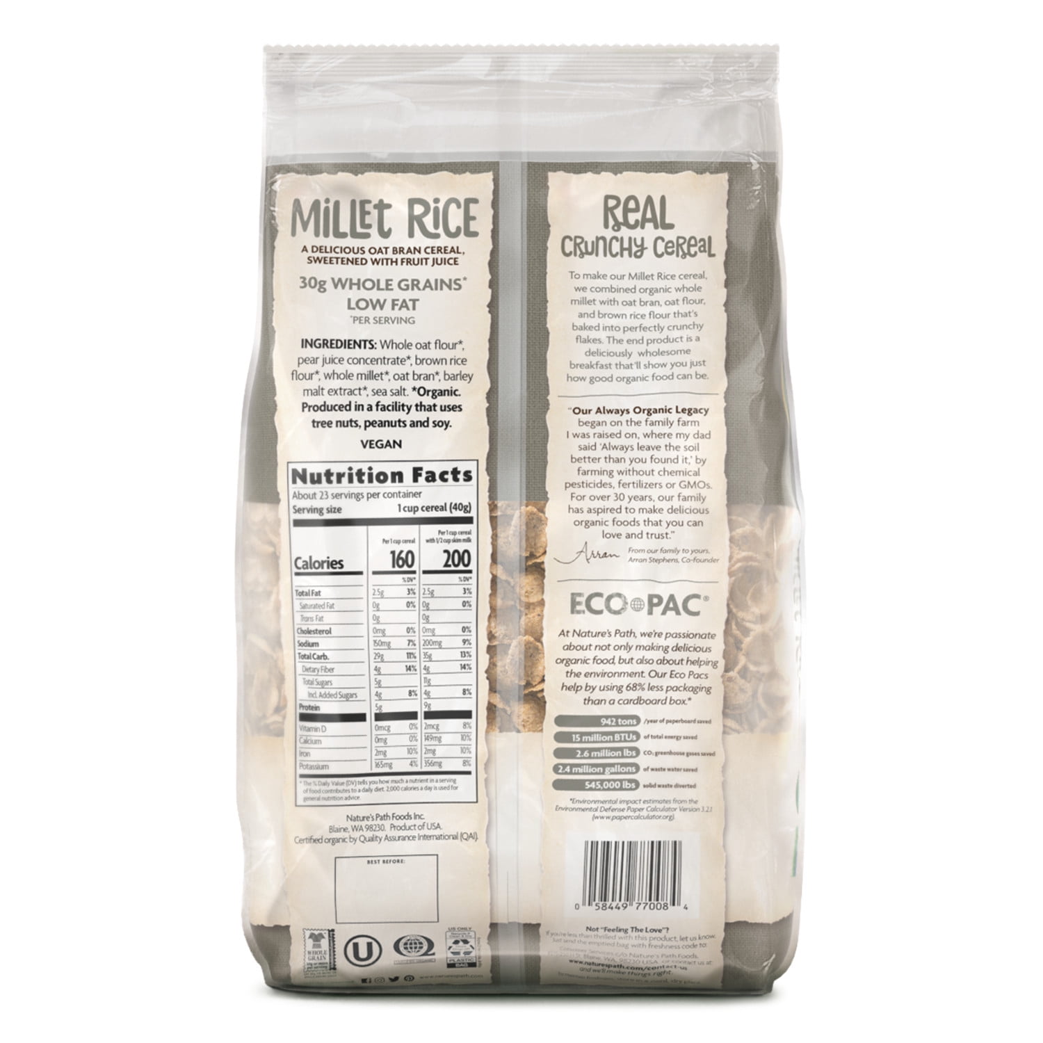 Nature's Path Organic Millet Rice Flakes Breakfast Cereal, 32oz Bag (pack of 6)
