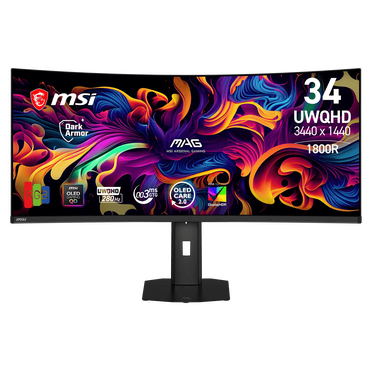 MSI MAG 341CQP QD-OLED X28 34" UWQHD (3440 x 1440) Curved Gaming QD-OLED Monitor, 1800R, 280Hz, 0.03ms (GtG), 21:9, VESA DisplayHDR True Black 500