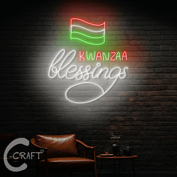 C-CRAFT Kwanzaa Blessings Neon Led Light 23 inch for Kwanzaa African American Home Decor