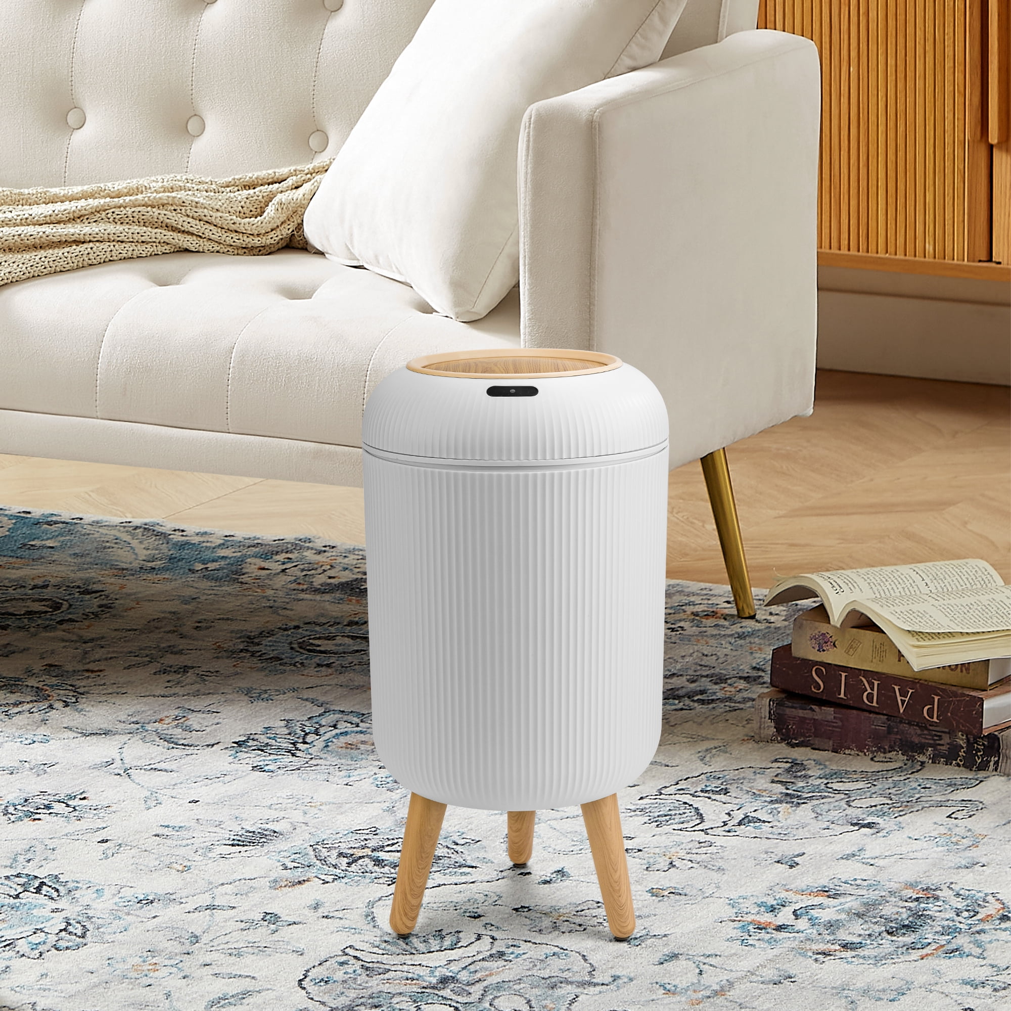 SUSLAS Trash Can with Motion Sensor, Touchless Automatic Lid and Waterproof Design, Smart Waste Bin for Bathroom Kitchen, 2.6 Gallon Plastic, White