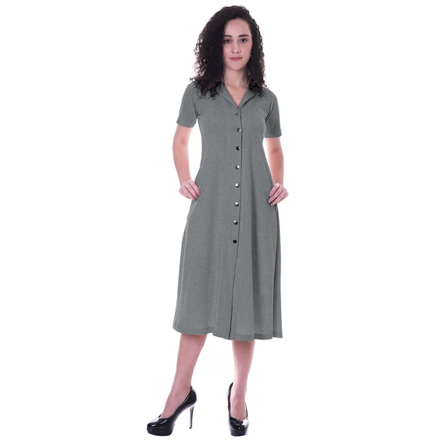 Moomaya Femmes Solide Longue Robe de Chemise W / Boutons Casual Ample Coupe Tshrit Robes