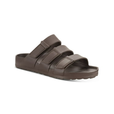 SUN STONE Mens Brown Hook & Loop Stay-Put Straps Flexible Sole Adjustable Bowie Open Toe Platform Slip On Slide Sandals Shoes 9 M