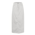 thumbnail image 4 of Mohiass Women Trendy Denim Maxi Skirt High Waist A-Line Frayed Hem Loose Long Jean Skirt White S, 4 of 6