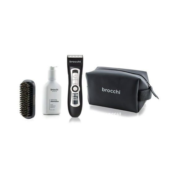 Brocchi | Men's Sandalwood Shave Lotion, Beard Brush, Face and Body Trimmer   Travel Toiletry Bag