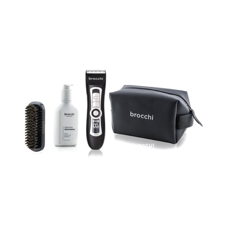 Brocchi | Men's Sandalwood Shave Lotion, Beard Brush, Face and Body Trimmer Travel Toiletry Bag