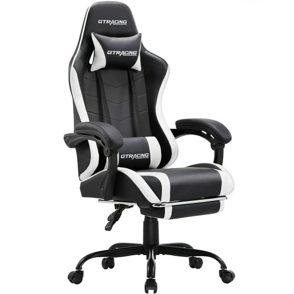 GTRACING Ergonomic GTWD-200 Gaming Chair with Adjustable Pillows and Footrest, White