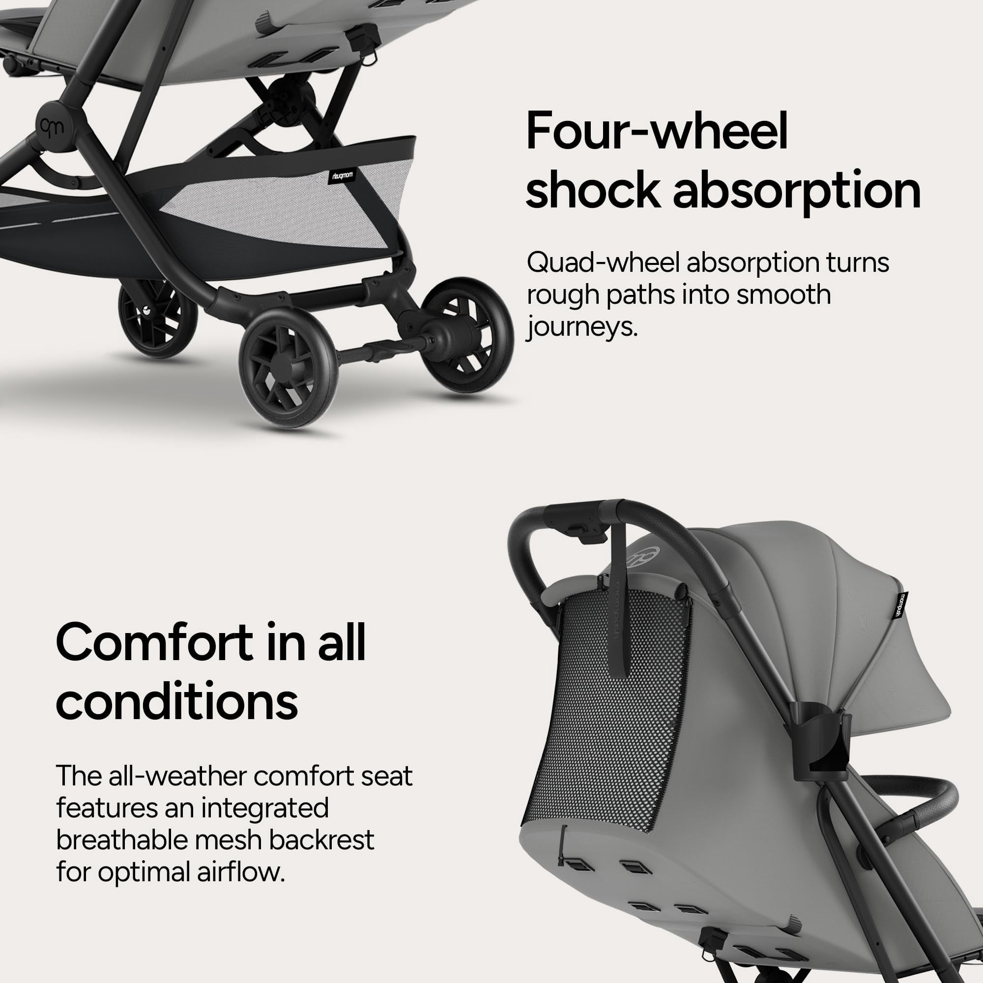 Mompush Velo Lightweight Travel Stroller with Lie-Flat Recline Seat, Airplane Friendly, Gray, 18.8 LB, Unisex