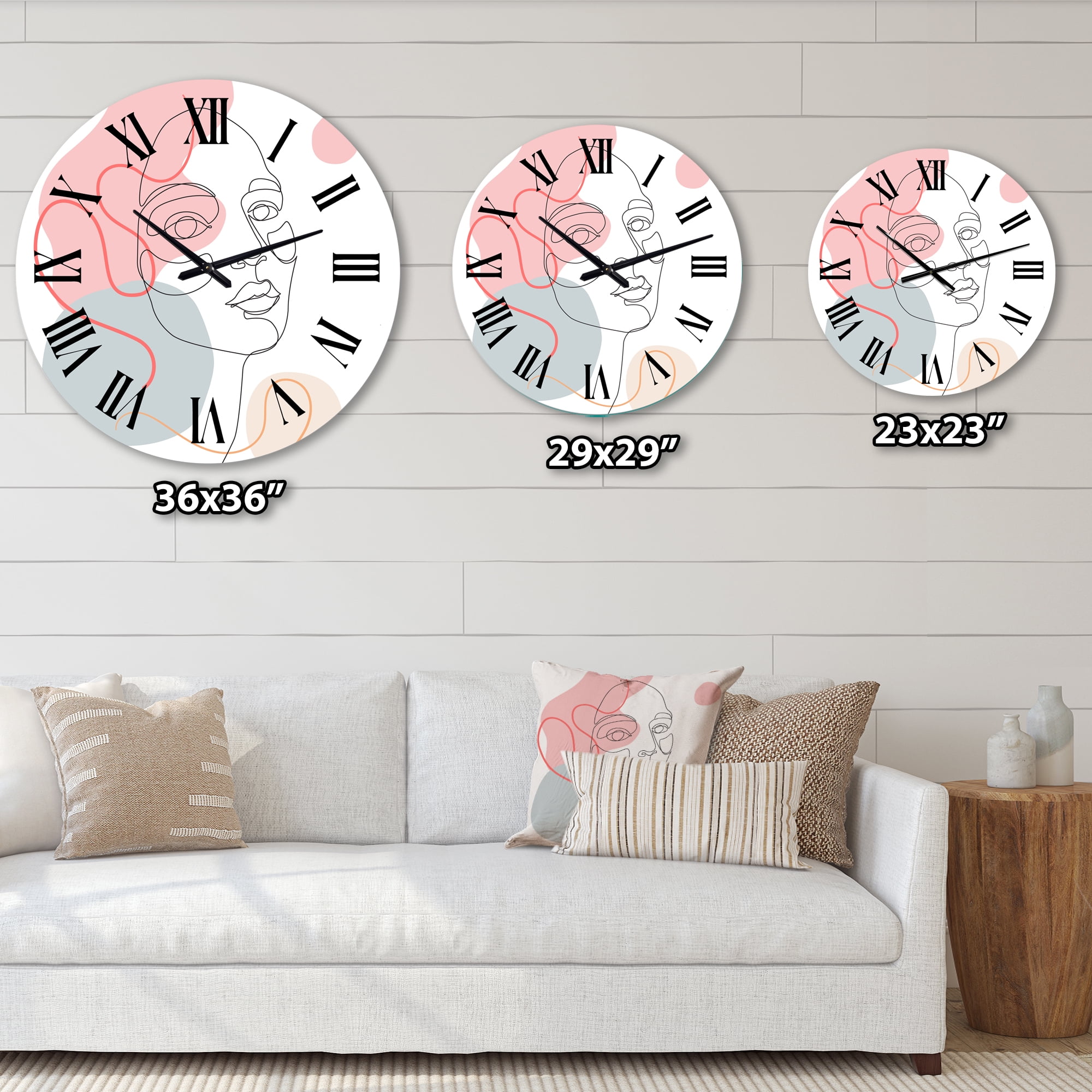 Designart 'One Line Drawing Of Young Woman In Pastel Tones' Modern Wall Clock