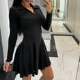 thumbnail image 2 of OSOLU New Solid Color Comfortable Casual Waist Long Sleeve Lapel Dress Women Soft Sundress Vacation 2025 Elegant Classy Dresses, 2 of 5