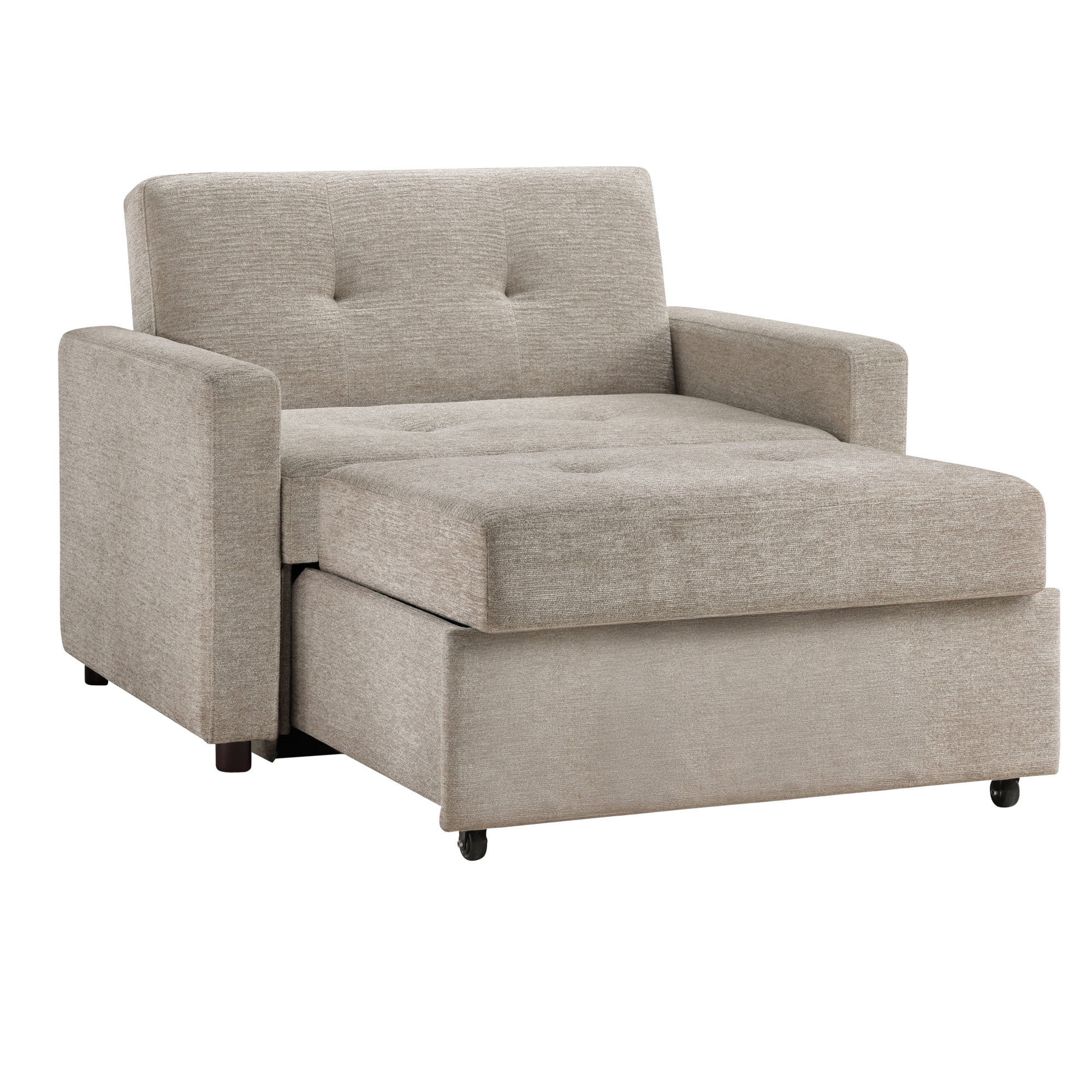 Steve Silver Noah Convertible Upholstered Sleeper Chair with Pleated Back and Seat, Tan