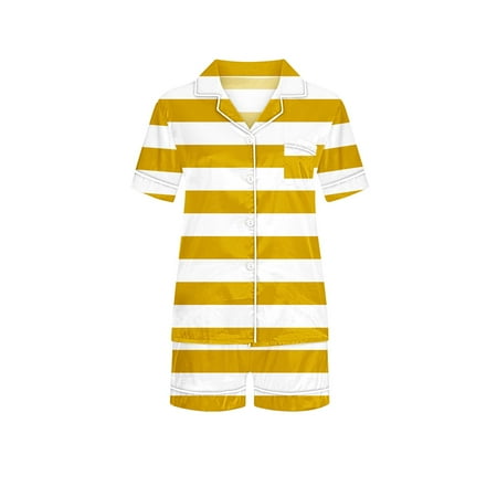 

Meresysid Kids Infant Toddler Children Casual Solid Turndown Collar Short Sleeve Blouse Short Pants Pajamas Suit Yellow