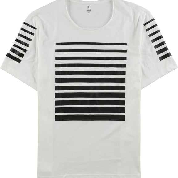 I.N.C Mens Striped Graphic T-Shirt, White, Small