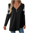 thumbnail image 2 of Contemporary Women's Fashion Plus Size Women's Fashion Loose Long Sleeve Pullover V-Neck Long Loose Lace Solid Color Blouse T-Shirt Tops, 2 of 9