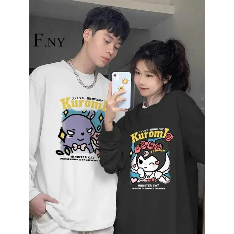 DONGMINGHUI Zzpxx Sanrio Kuromi T shirts Spring Autumn Cotton Long Sleeve Tees Y2K Couples Cute Tops Clothes Women Men Oversized Shirt Boy Gift Men s