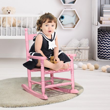 Costway Classic Wooden Children Kids Rocking Chair Slat Back Furniture