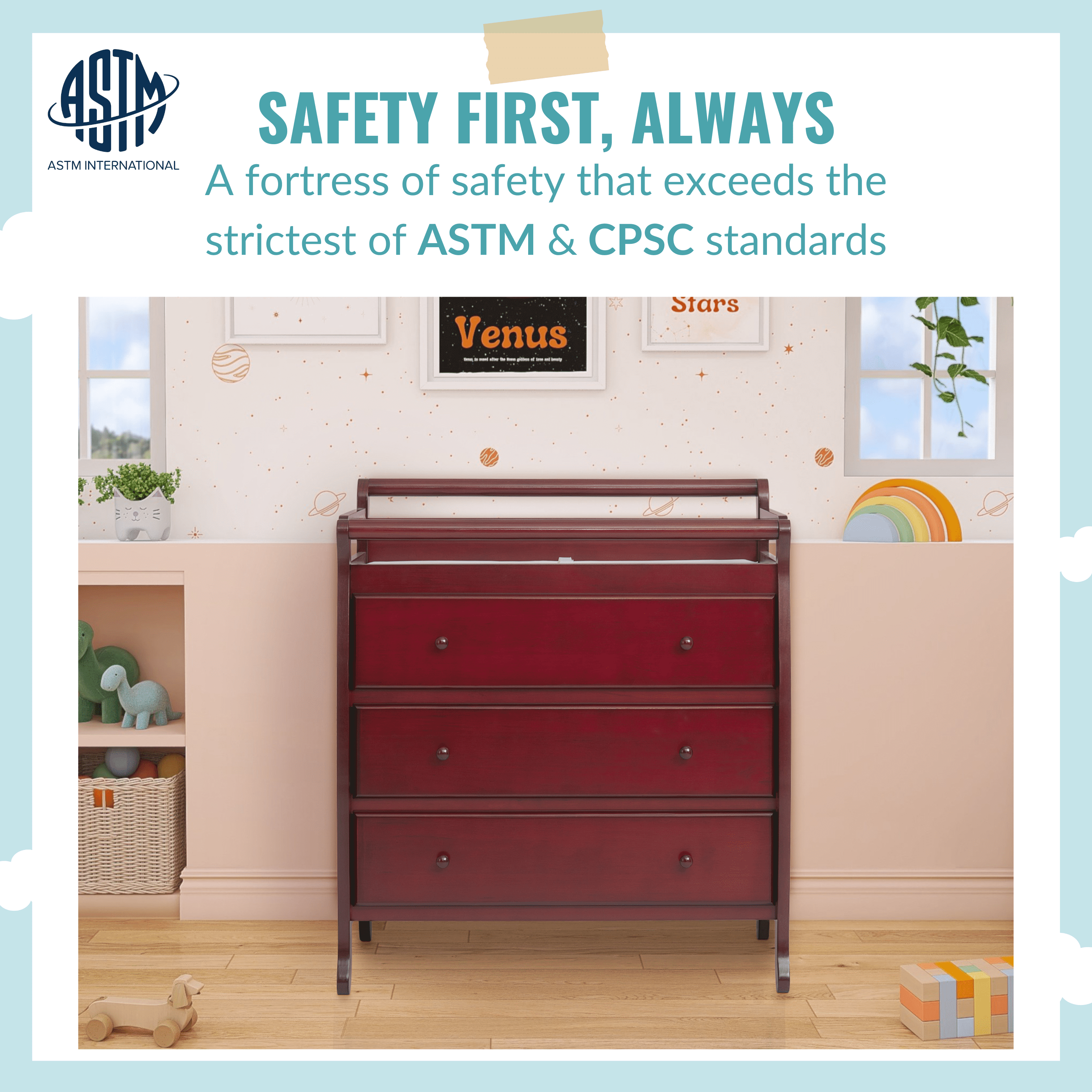 Liberty Collection 3 Drawer Changing Table-Finish:Cherry