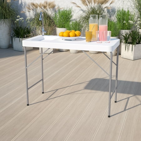 Flash Furniture 4-Foot Portable Fish Cleaning Table / Outdoor Camping Table and Sink