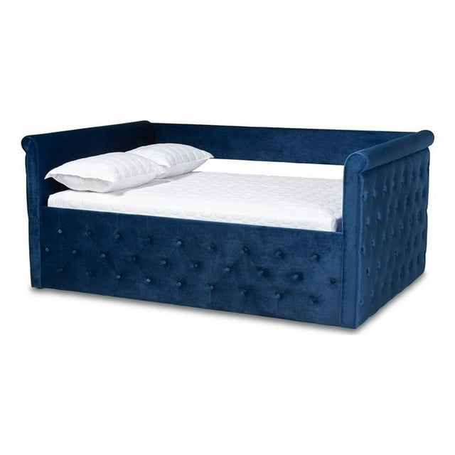 Bowery Hill Velvet Polyester Fabric Queen Size Daybed in Navy Blue