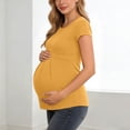 thumbnail image 6 of Fnooota Women's Maternity T-Shirts, Casual Crew Neck Pleated Short Sleeve Pregnancy Summer Tops Yellow Size M, 6 of 8