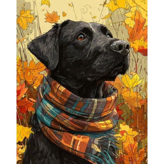 Paint by Numbers for Adults Kids Beginner Black dog in the warm autumn sun DIY Acrylic Painting by Numbers Kits with Brushes Acrylic Pigment Home Decoration Gifts 16 x 20 inch