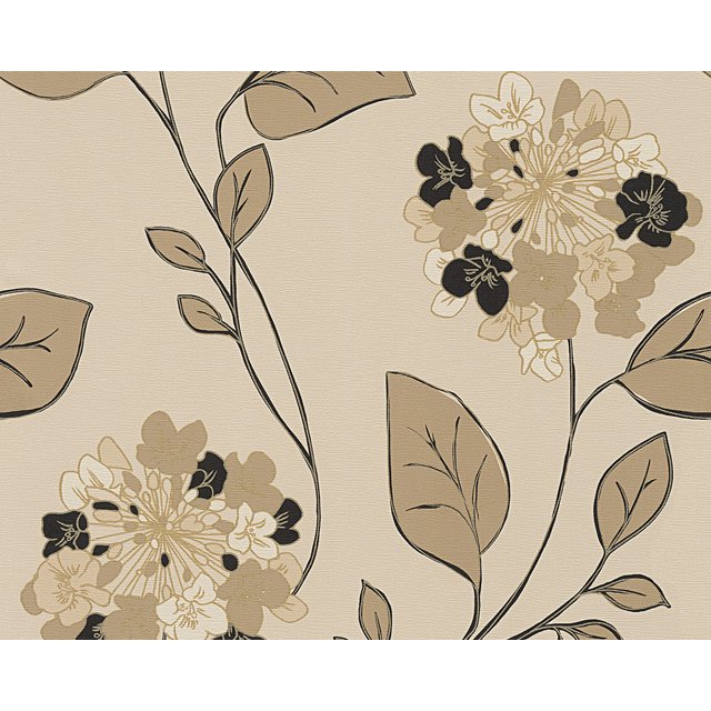 Hollywood - Graphical Retro Floral Trails Vintage Beige Wallpaper Roll