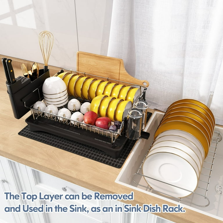 Dish Drying Rack 2 Tier Dish Racks For Kitchen Counter Rustresistant Kitchen  Dry