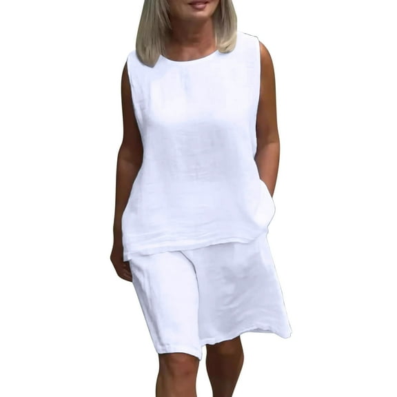 Bovxnpu Summer Casual Outfits For Women, 2 Piece Lounge Sets, Women Round-neck Sleeveless And Pants Set Casual 2PC Sets With Pockets XXXXXL
