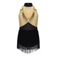 thumbnail image 4 of Doomiva Girls Sparkly Latin Dance Dress Sequin Sleeveless Fringe Tassel Color Block Cha Cha Jazz Dance Dress for Performance Gold 6, 4 of 7