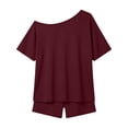 thumbnail image 6 of ZToonmas Women's 2 Piece Outfits Off Shoulder Oversized Top and Shorts Set Solid Color Summer Loungewear for Beach Vacation, 6 of 9