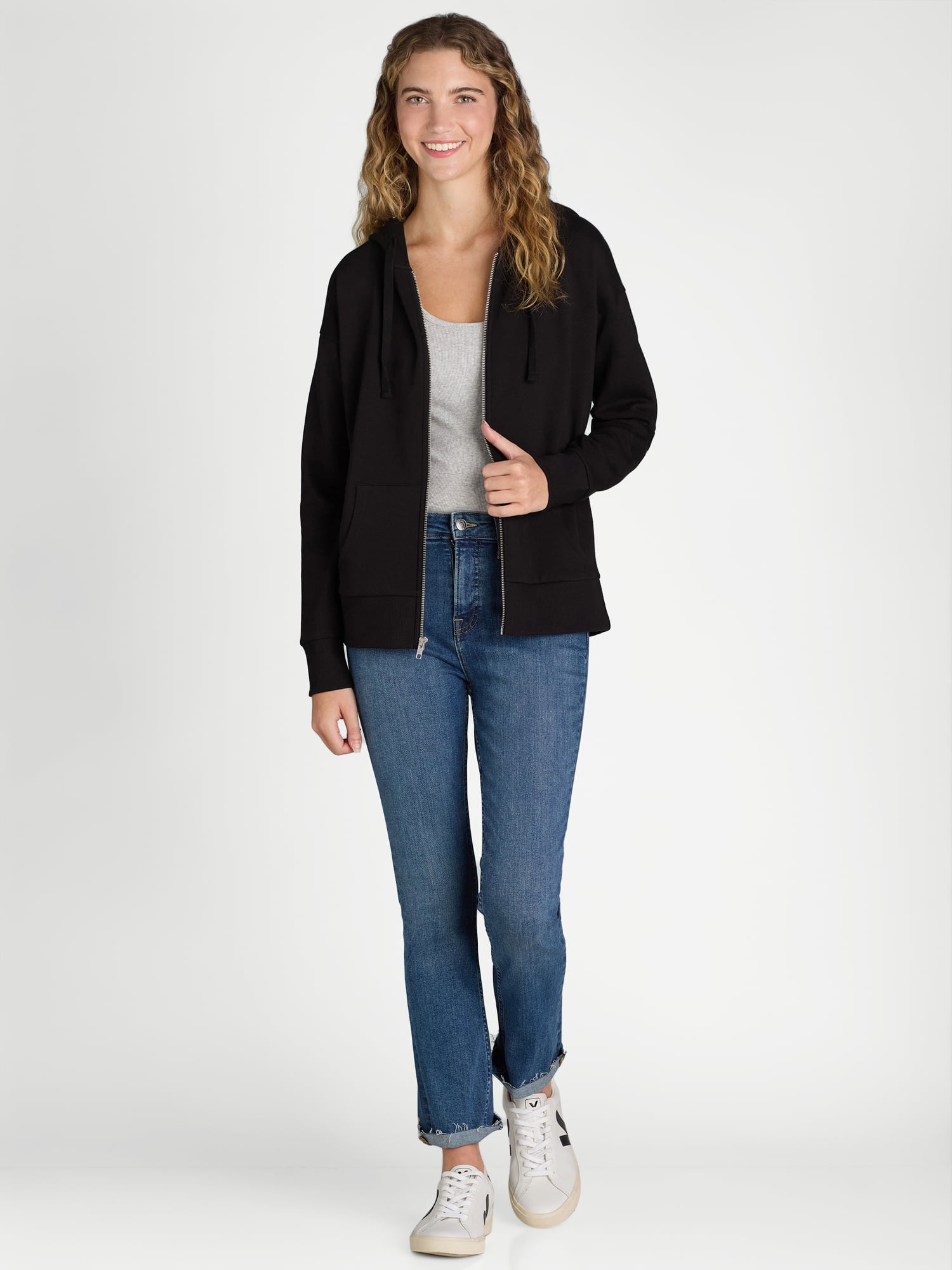Time and Tru Women's and Women's Plus Zip Up Fleece Jacket with Hood, Sizes XS-4X